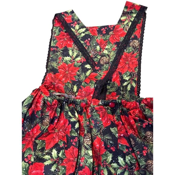 NWT Girls Christmas Poinsettia Print Dress & Bloomers Set 7/8 - Picture 6 of 9